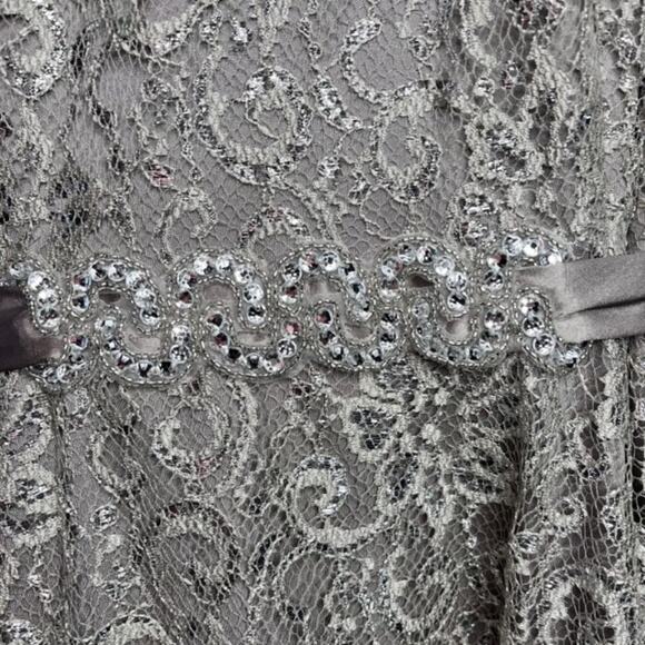 CACHE Champaign Metallic Threaded Lace Empire Waist Evening Cocktail Dress Sz 12 - Picture 11 of 15